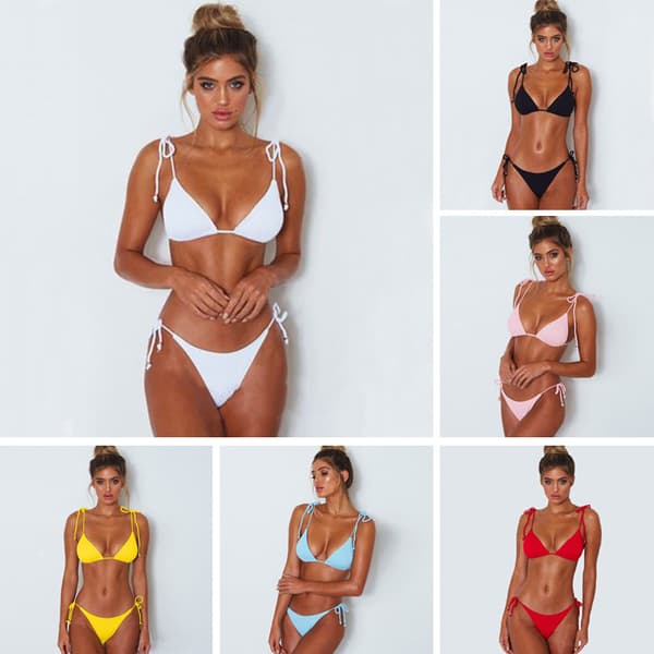 Naisten bikinisetti push-up-pehmusteella, soljilla, rantavaatteet, uima-asut Red L