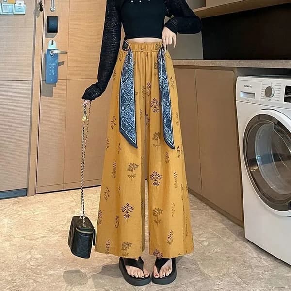 Kvinders Retro Komfortable Bukser Trykt Tynd Kontordame Mode Ny Ankomst Trendy Åndbar WHITE M