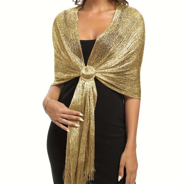 Skinnende metalliske sjaler og wraps til festkjoler, bryllup og brudepiger yellow