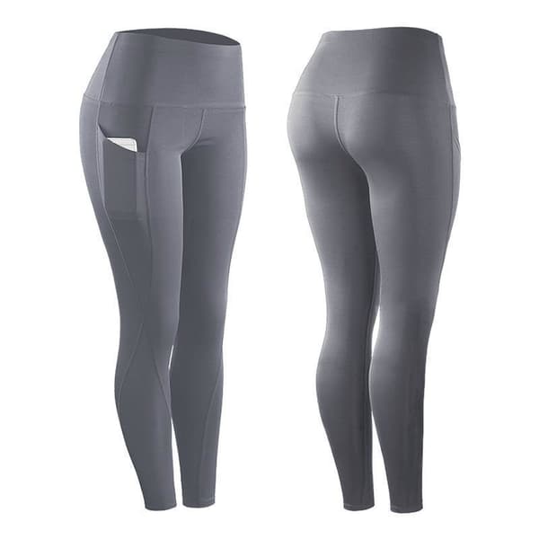 Naisten joogahousut taskuilla, korkeavyötäröiset treenileggingsit Grey S