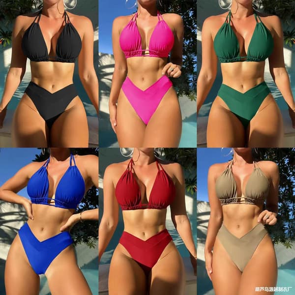 Dame todelt badedragt Push Up Bikini Sæt Halter Badedragt Vintage Badedragt Rose L