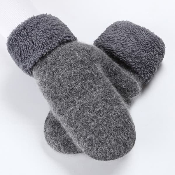 Damhandskar i sammet med dubbla lager för vintern, tjocka plyschstickade fleecefodrade termiska handskar, vindtät mudd Light Grey One Size