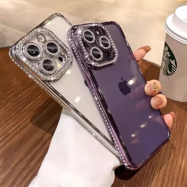 Klart glitterfodral kompatibelt med iPhone, diamantstrass med kameraskyddsfodral Orange 15promax