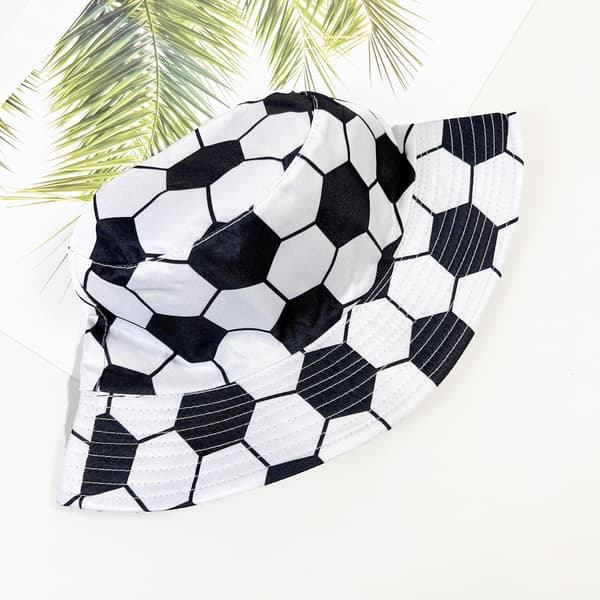 Unisex Fodboldprint Lærred Solhat Strandhat Fiskerhat White 56-58cm