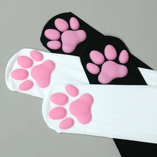 3D Katt Caw Strumpor, Kvinnor Tecknade Strumpbyxor Svart Vit White