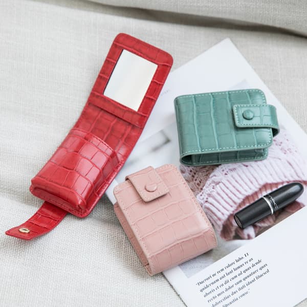 1 st mode mini kosmetikväska kreativ smink läppstift väskor bärbara sminkväskor förvaringsfodral med spegel Red