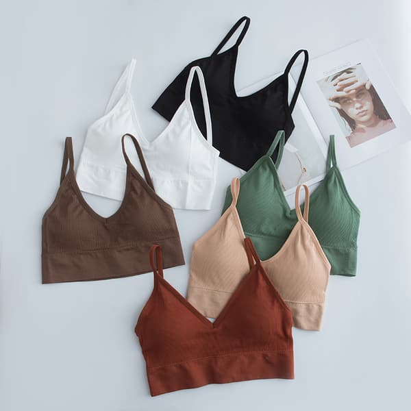 Sömlös västunderkläder för kvinnor Enfärgad mode randig V-ringad crop top BH Push Up BH Bekväm topp white one size
