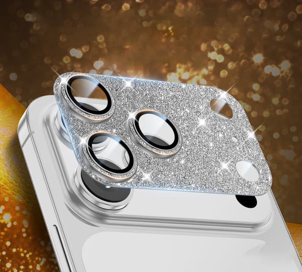 Kamera beskyttelse i herdet metallglass for iPhone 17 Pro Max - Linsebeskytter i legering, Linsering, Kompatibel med iPhone 17 Pro Max Sequin Silver iPhone 17