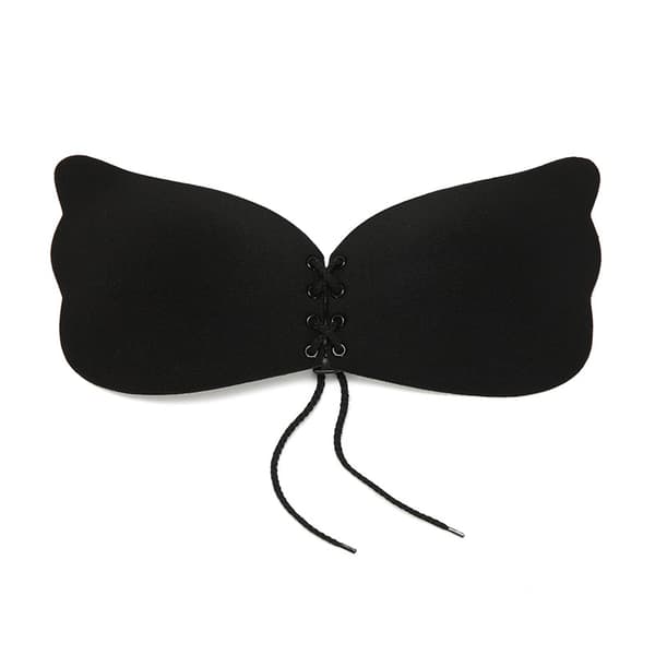 Selvklæbende stropløse bh'er til kvinder, rygløs usynlig push-up samlende bralette undertøj Black A
