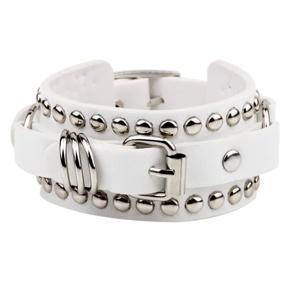 PU læderarmbånd, seje gaver, justerbart wrap-manchet, punk-nitte-håndledsbælte, kædearmbånd til fester white