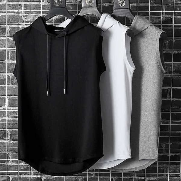 Plus Size Sommar Herrkläder Linne Tröja Ärmlösa Toppar Huvtröja Väst Deep Grey 2XL