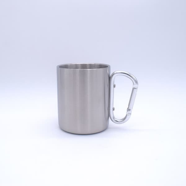 Kaffemugg i rostfritt stål med dubbelvägg och lila handtag - Hållbar och glansig Silver 330ml