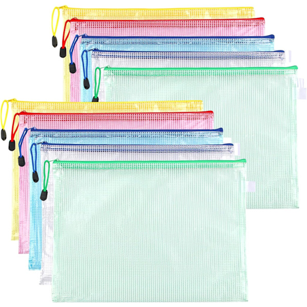 10 st 5 färger A4 dokumentväskor, dokumentväskor, A4 plastblixtlåsförpackning för dokument, kvitton, skolmaterial, resetillbehör 10PCS/Set