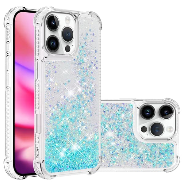 Yhteensopiva IPHONE Glitter Liquid Transparent Bling Bling Crystal Clear Liquid Quick Strap Silikonin kanssa Silver Blue 17pro