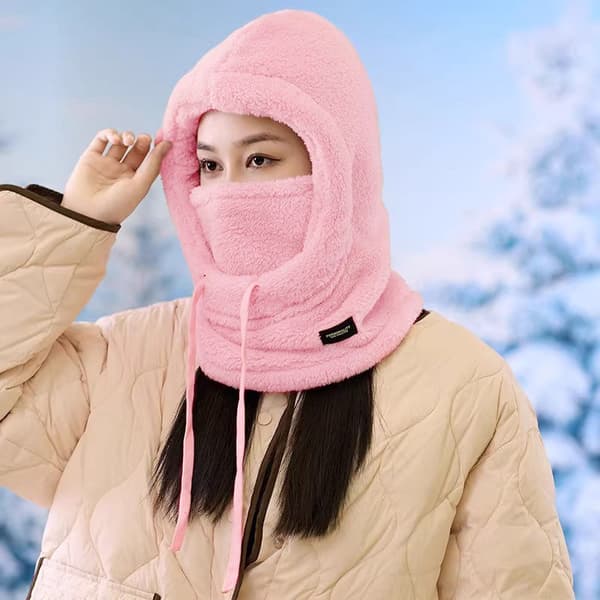 Vinter Termisk Fleece Balaklava Skjerf Lue for Kvinner Pink