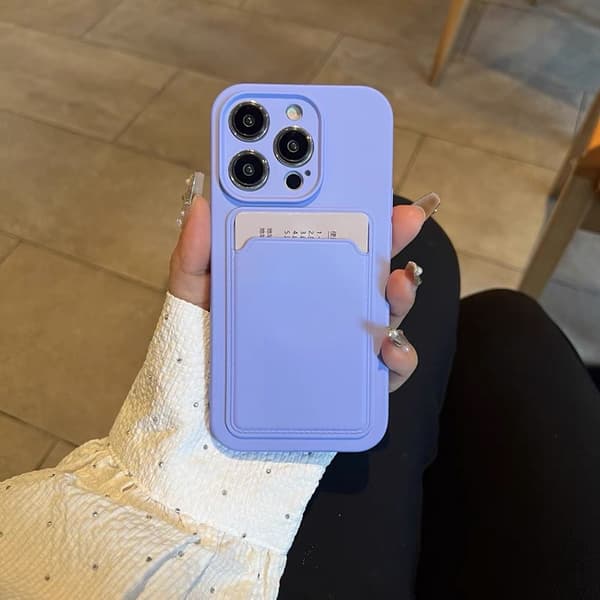 Halkfritt silikonfodral för iPhone med korthållare Light Purple iphone15