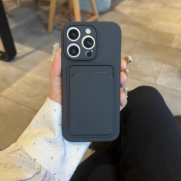 Skridsikkert silikone telefoncover kompatibelt med iPhone med kortholder Black iphone16promax