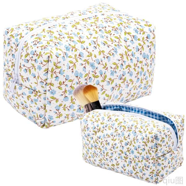 Blomstret vattert sminkeveske Stor reiseveske Kosmetikkveske White 17*12*9cm
