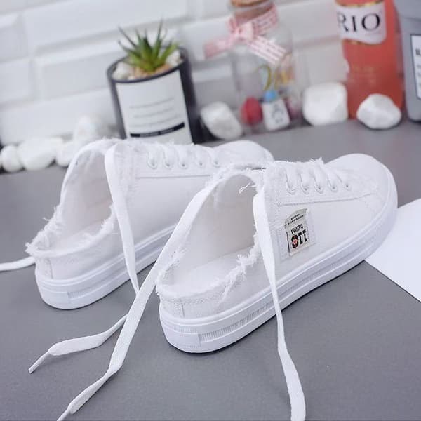 Forår Sommer Dame Lærred Sneaker Lave Denim Sneakers Damer Snørebånd Flade Lærred Board Sko blue 40