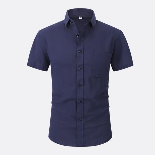 Bomull Lin Skjorter for Menn Sommer Ensfarget Nedbrettbar Krage Bomull Lin Uformell Skjorte Menn Strandstil Green M