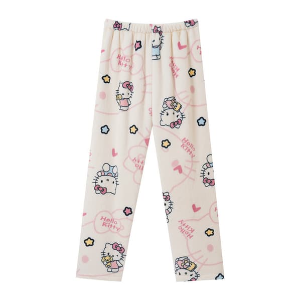 Sarjakuva HelloKitty Flannel-pyjamahousut Paksummat pyjamat Musta Pinkki Kissa Beige M