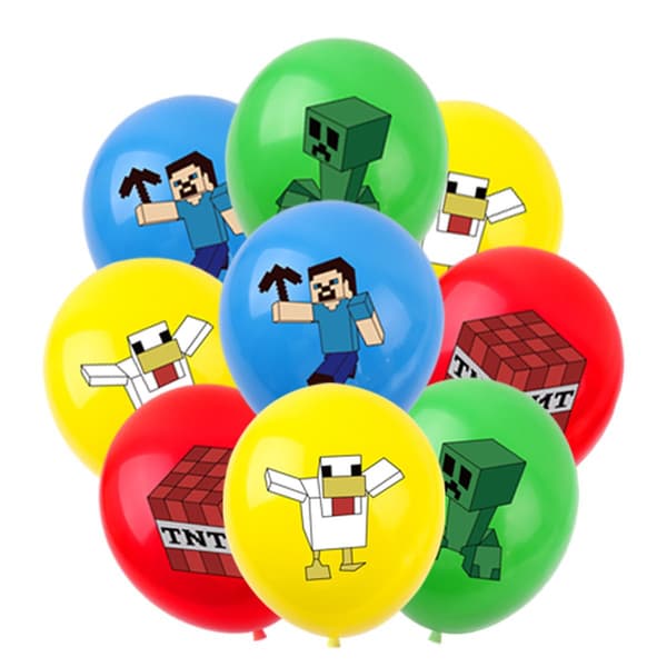 Minecraft spilltema bursdagsfestdekorasjoner ballonger banner kakedekorasjonssett 1