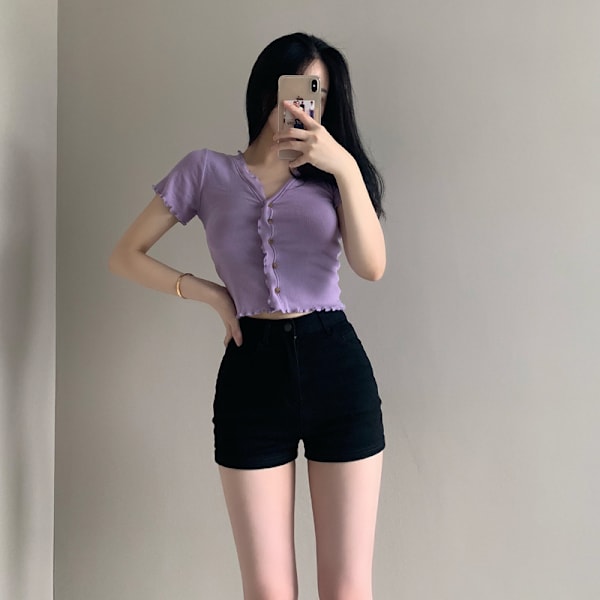 Jeansshorts för kvinnor Sommar Harajuku Hög midja Elastiska Jeansshorts Deep Grey M