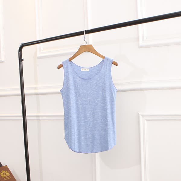 Dame sommer slub bomull tank top ermeløs t-skjorte rund hals løse singlets vest topper navy blue one size