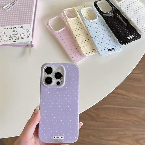 Kompatibel med iPhone 17 16 15 14 13 Pro Max-fodral, söt mode prickig design, mjukt TPU smalt skyddsfodral White iphone 16pro