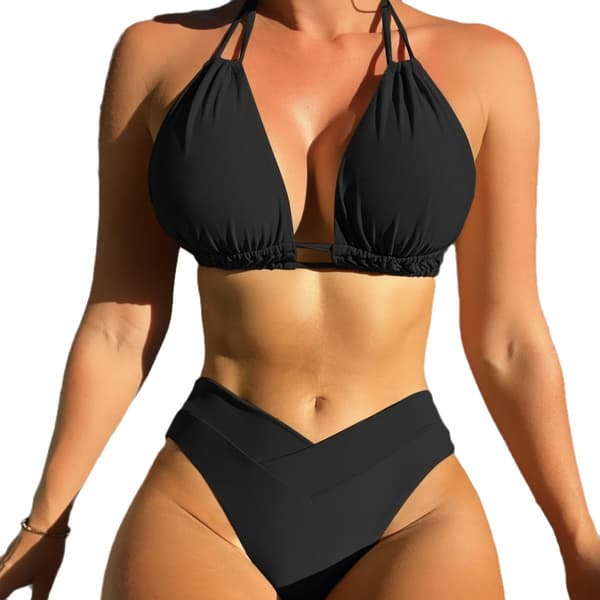 Dame todelt badedragt Push Up Bikini Sæt Halter Badedragt Vintage Badedragt Navy Blue L