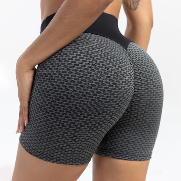Booty Shorts Hög Midja Yogashorts Elastisk Midja Löpning Gym Träning Biker Shorts för Kvinnor Grey L