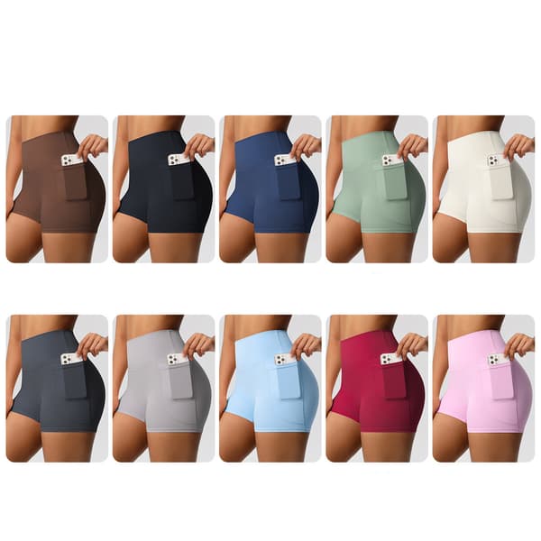 Høy midje nylon yogashorts med sidelomme red S