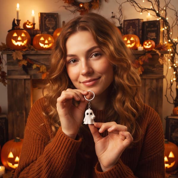 Rolig Spökhållare Halloween Väskberlocker Plånboksberlocker för Handväskor Söta Nyckelringar för Bilnycklar Presenter till Kvinnor white