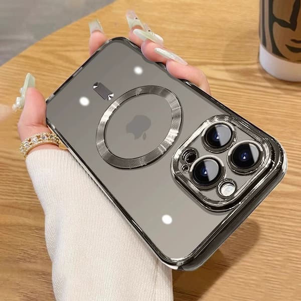 IPhone 17 16 15 14 13 12 11 Pro Max Cover med magnetisk kompatibilitet med linsebeskyttelse Grey iphone14