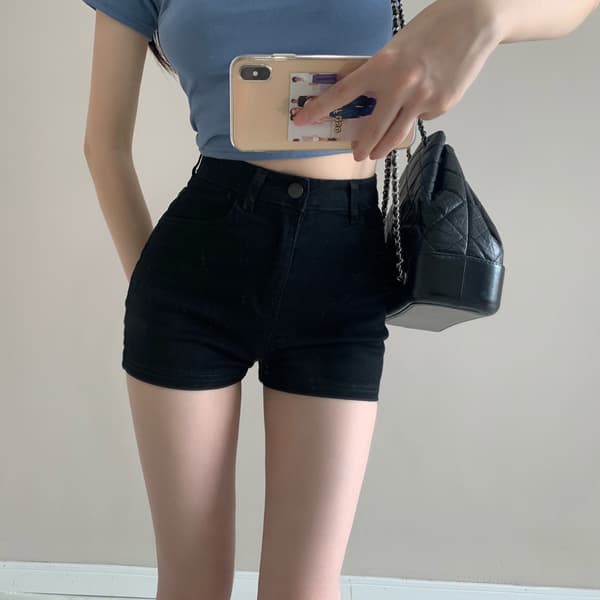 Jeansshorts för kvinnor Sommar Harajuku Hög midja Elastiska Jeansshorts Black S