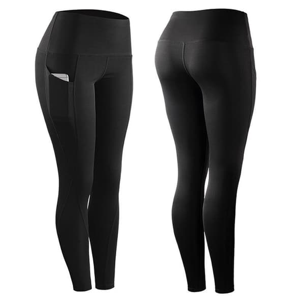 Naisten joogahousut taskuilla, korkeavyötäröiset treenileggingsit Deep Grey S