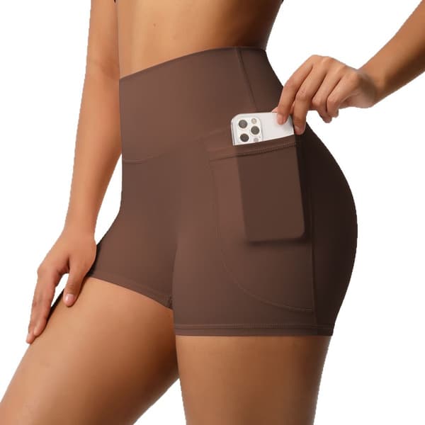 Høy midje nylon yogashorts med sidelomme red S