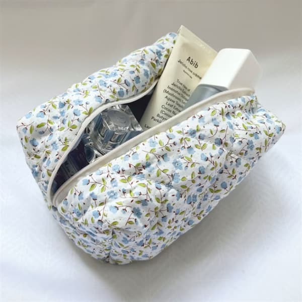 Blomstret Puffy Quiltet Makeuptaske Stor Rejsetaske Kosmetiktaske Red 17*12*9cm