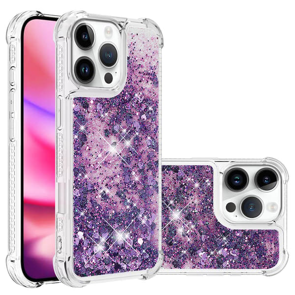 Yhteensopiva IPHONE Glitter Liquid Transparent Bling Bling Crystal Clear Liquid Quick Strap Silikonin kanssa Purple 17ari