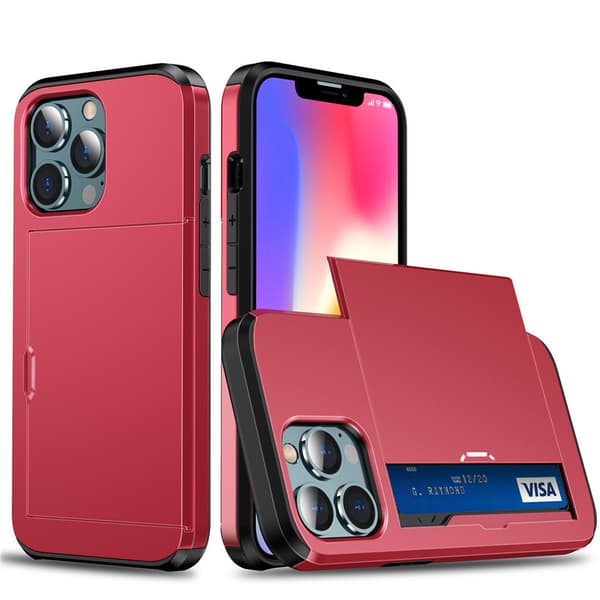 Kompatibel med iPhone 17 16 15 14 13 12 Pro Max Stötsäkert mobilskal med korthållare, extra förstärkt skyddsfodral Red iphone14pro max