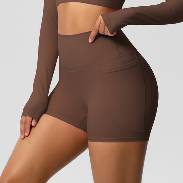 Høy midje nylon yogashorts med sidelomme black M