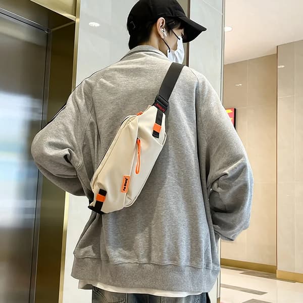 Brysttaske i japansk stil til kvinder, afslappet sportstaske til mænd, skuldertaske med stor kapacitet til studerende White