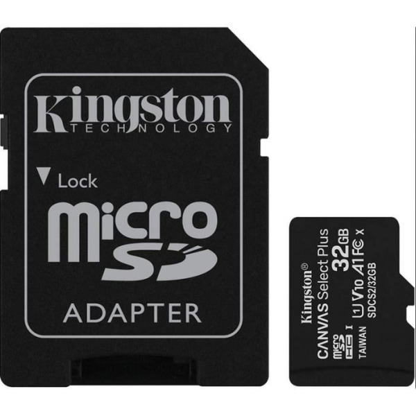 KINGSTON Canvas Select Plus SDCS2 32GB 32GB Micro SD-minneskort Klass 10 A1 100MB/s + Adapter ingår