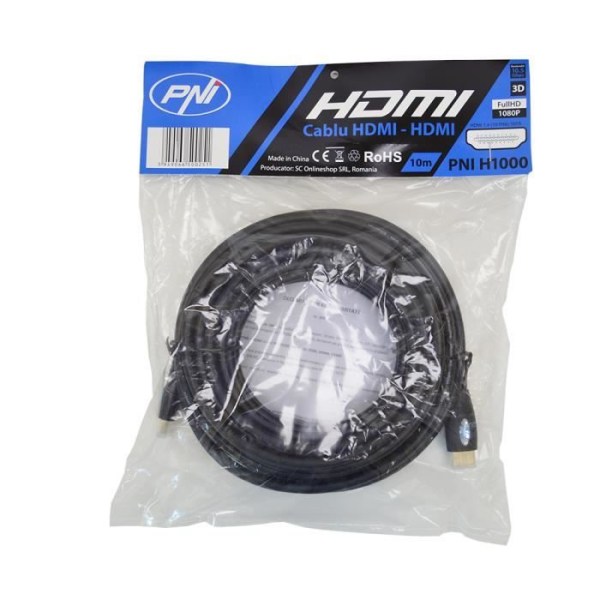 PNI H1000 höghastighets HDMI-kabel 1,4V, pluggbar, Ethernet, guldpläterad, 10m
