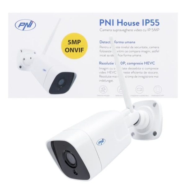 PNI House IP55 5MP trådlös videoövervakningskamera med utomhus- och inomhus-IP och microSD-kortplats, nattläge