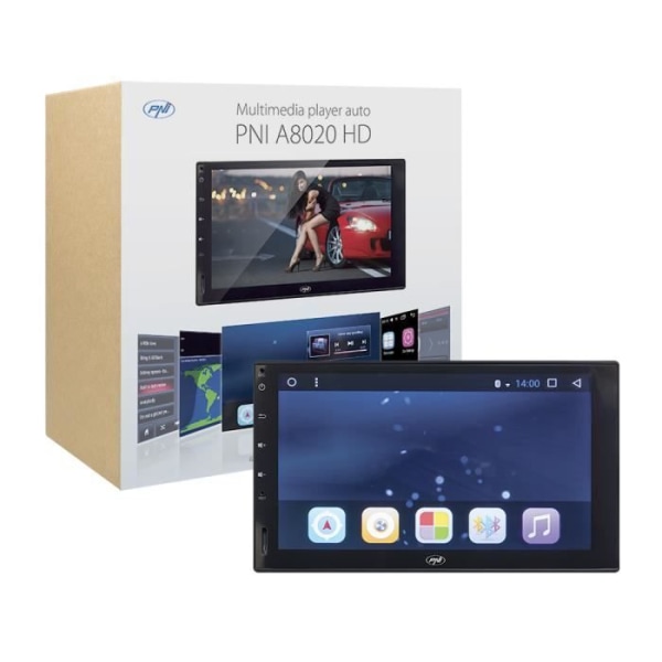 Pni a8020 HD Car Multimedia Player med GPS och Android Bluetooth WiFi 2 DIN installation utan optisk enhet Svart
