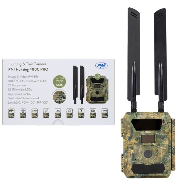 PNI Hunting 400C PRO 24MP jaktkamera med 4G LTE Internet, GPS, överför samtidigt video och foto till telefonen, 4 e-