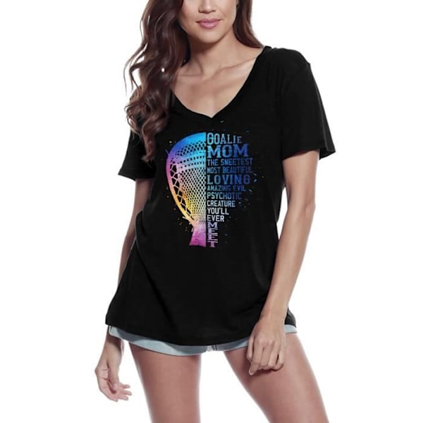 T-shirt med V-ringad dam Mamma till en Lacrossemålvakt – Lacrossemålvakt Mamma Mamma – Vintagesvart T-shirt djup svart XL