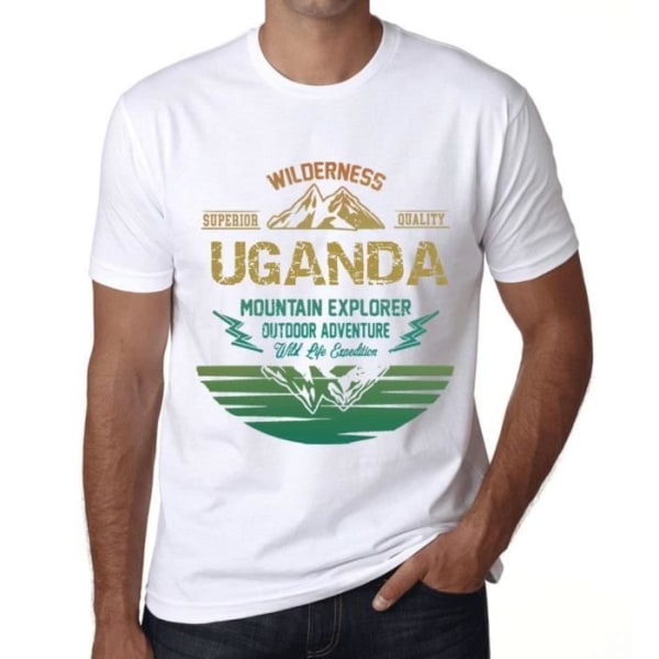 T-shirt herr utomhusäventyr Wild Nature Mountain Explorer i Uganda – Outdoor Adventure, Wilderness, Mountain Vit