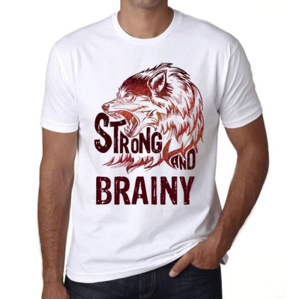Strong and Intelligent Wolf T-shirt för män – Strong Wolf And Brainy – Vintage T-shirt Vit